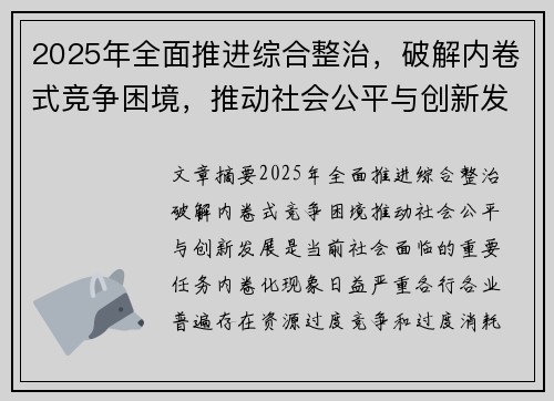 2025年全面推进综合整治，破解内卷式竞争困境，推动社会公平与创新发展