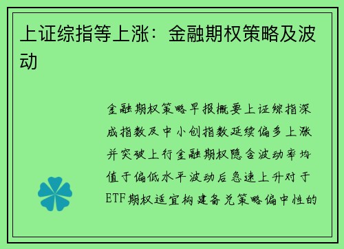 上证综指等上涨:金融期权策略及波动
