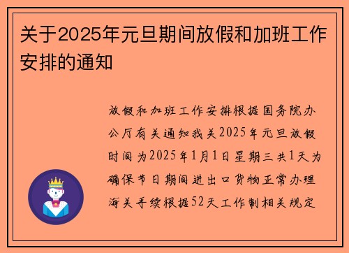关于2025年元旦期间放假和加班工作安排的通知